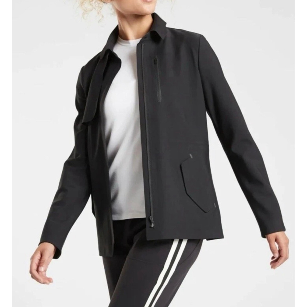 NWT Athleta Lunar Jacket Black Size 6 UPF protection abrasion resistant Euroluxe